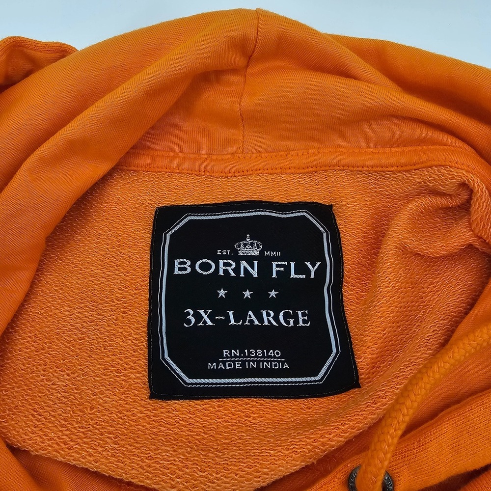 NWT Men's Born Fly Orange Graphic Hoodie Tangerine Pockets Size 3XL - Picture 6 of 8